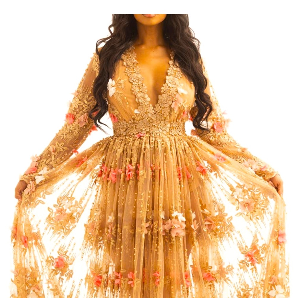 NICHOLE LYNEL THE Label Full Bloom Long Sleeve Gown size small runs big